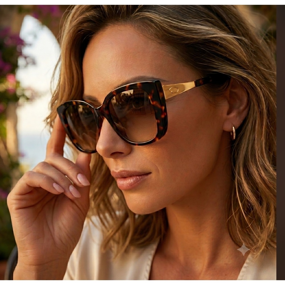 Oscar de la Renta Stunning Tortoise Oversized Square Sunglasses Gold Logo